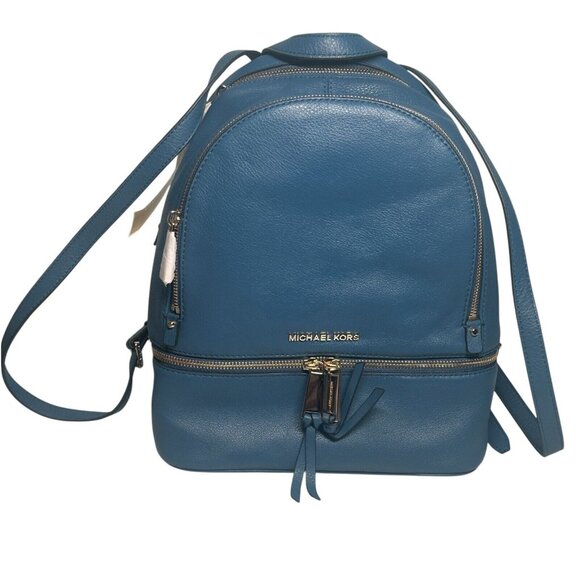 Michael Kors Rhea Zip Medium Leather DK Chambray Backpack with Tag - Picture 1 of 16